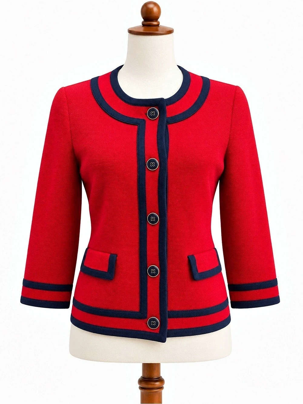 Talbots Contrast Trim Cardigan Red & Navy Small Knit Cotton Blend small petite